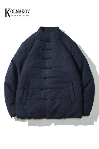 

kolmakov new chinese style cotton-padded clothes for men in winter vintage disc button cotton and linen padded jacket male, Black