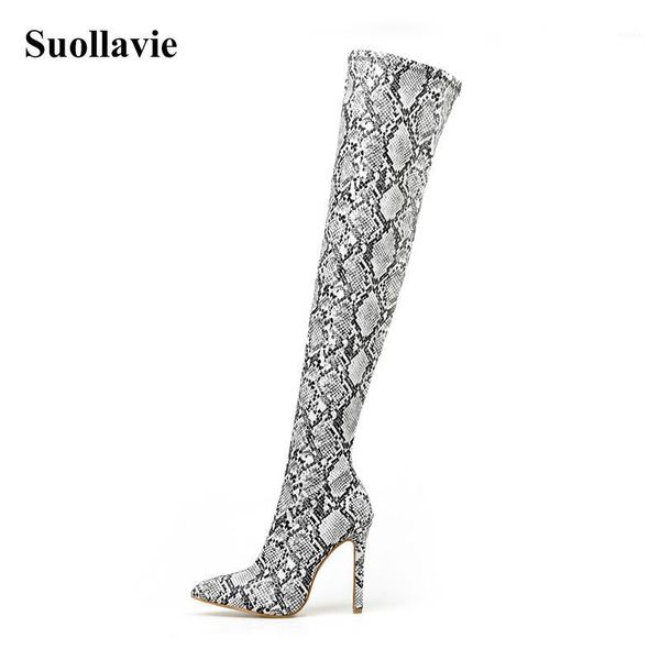 

boots winter women over-the-knee snake print lady thigh high heels zipper fashion stiletto1, Black