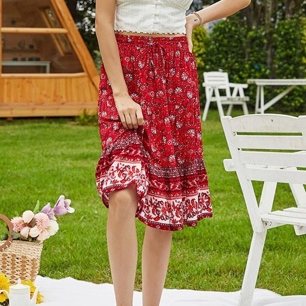 

summer skirt 2020 women fashion women retro floral summer lady leisure high waist beach skirt vestido de festa dropship z1, Black