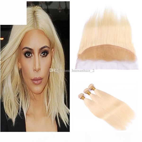 

613 lace frontal closure with bundles 13x4 brazilian straight hair full lace frontals blonde virgin hair lace frontal closures, Black;brown