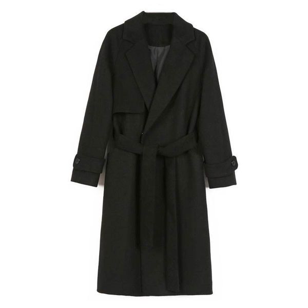 

autumn new casual blend trench oversize long with female wool cashmere coat outerwear y685, Black