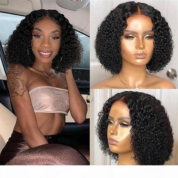 

10a grade virgin brazilian 100% human hair 4x4 lace closure wigs natural color afro kinky curly short bob closure wigs 180% density, Black;brown