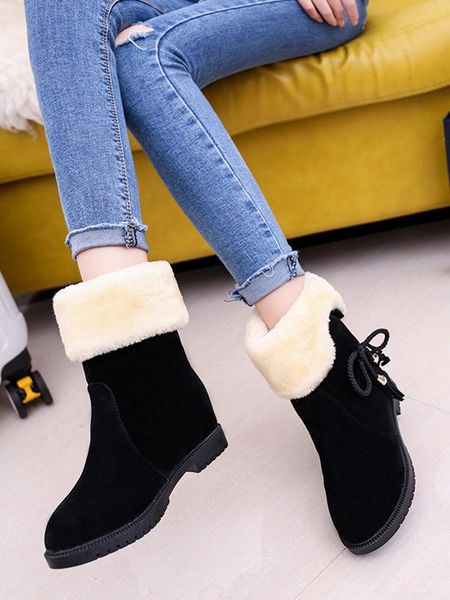 

winter boots lady shoes boots-women australia flat heel luxury designer round toe 2020 low mid calf lolita snow rubber, Black