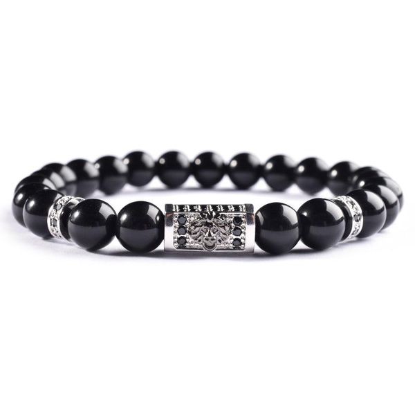 

tangyin new design lion crown men bracelet pave cubic zirconia stone glossy beads charm bracelet for men jewelry pulsera hombre wmtowy