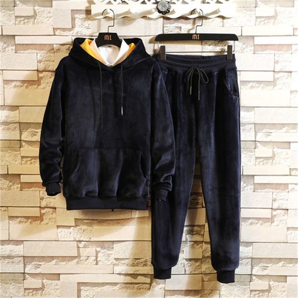 

2021 new 2 parts define mode sets men patchworded camisola + sweatpants basculator thick suit snz3, Gray
