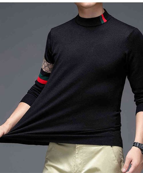 

men's warm woolen sweater, casual wear, luxury brand, knitting, medium neck, high quality, White;black