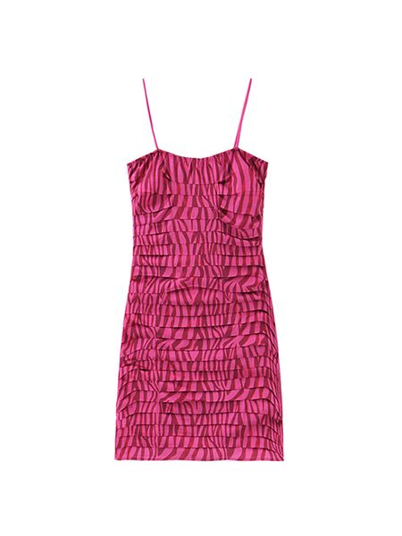 

2021 new high street tight plied purple zebra-stripe pink dressed in thin, thin spaghetti sash slight party dress elasticity 1la5, Black;gray