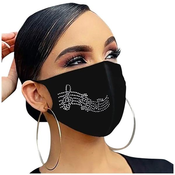 

rhinestone gloves fashion mask printed reusable washable bandana mittens designer butterfly mouth cover decoration face sqcmfm, Black