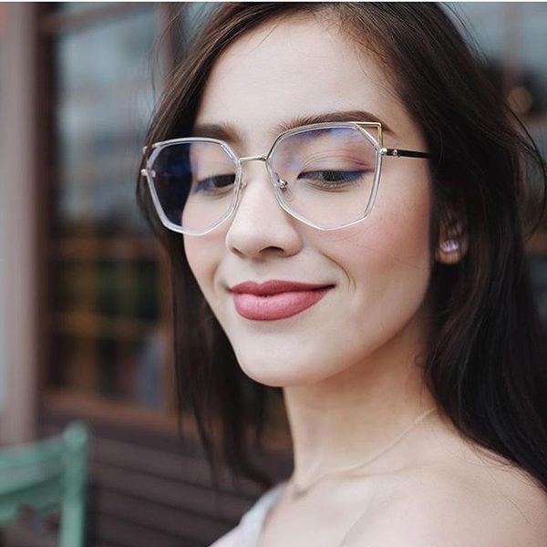 

brand polygon clear glasses women acetate fashion design optical frame vintage eyewear anti-blue len glasses female shades sexy, Black