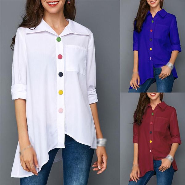 

fashion women tunic blouse 2021 autumn plus size long sleeve white shirt colorful button pocket female large size clothes