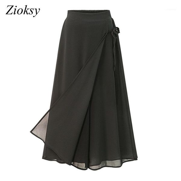 

zioksy 2017 women summer calf-length pants black chiffon trousers loose wid waist wide leg pants ladies trousers1, Black;white