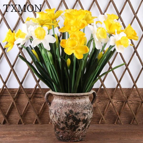 

pastoral style daffodil simulation pu daffodil flower arrangement decorative ornaments silk flower chinese style wedding