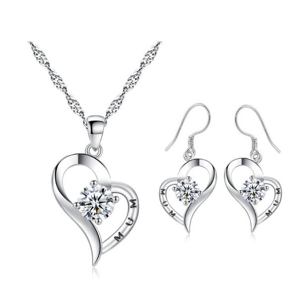 

tshou270 women wedding jewelry romantic heart necklace and earing set, Silver