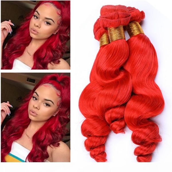 

loose wave bright red indian virgin human hair weaving loose wavy colored red virgin remy human hair bundles deals 3pcs double wefts 10-30&q, Black