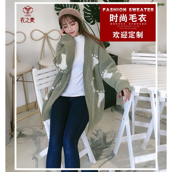 

winter style women's sweater large woolen cardigan coat, White;black