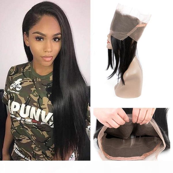 

mongolian virgin hair 360 lace frontal with baby hair pre plucked straight silky closures hair products 8-22inch 360 closure, Black;brown