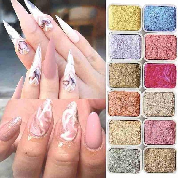 

6/12 color nail tools paint boxed nail smudge painting flower diy modeling pigment watercolor painting set diy decoration, Silver;gold