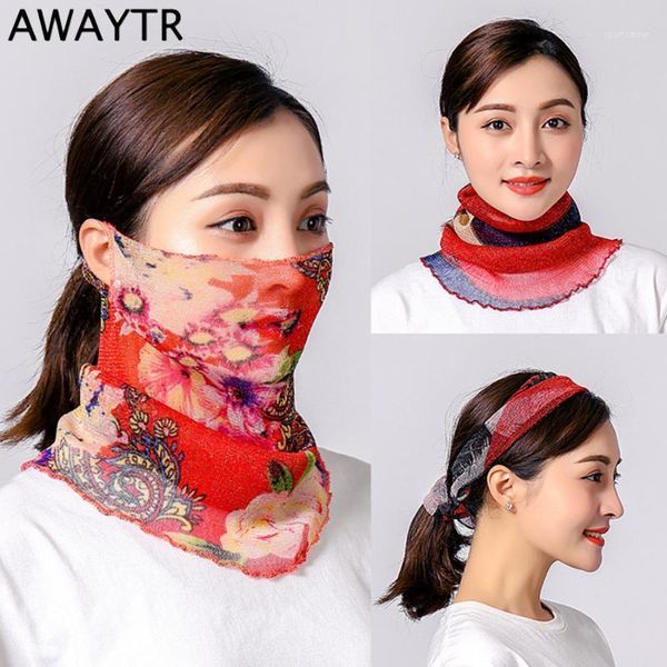 

shawls awaytr spring summer chiffon neck collar scarf women head thin sunscreen variety small silk mask multi-function1, Blue;gray