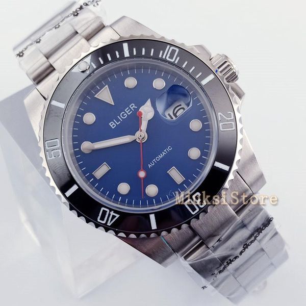 

wristwatches 40mm automatic bracelet sport hommes blue dial masculino luminous relogio date horloge montres marque luxe, Slivery;brown