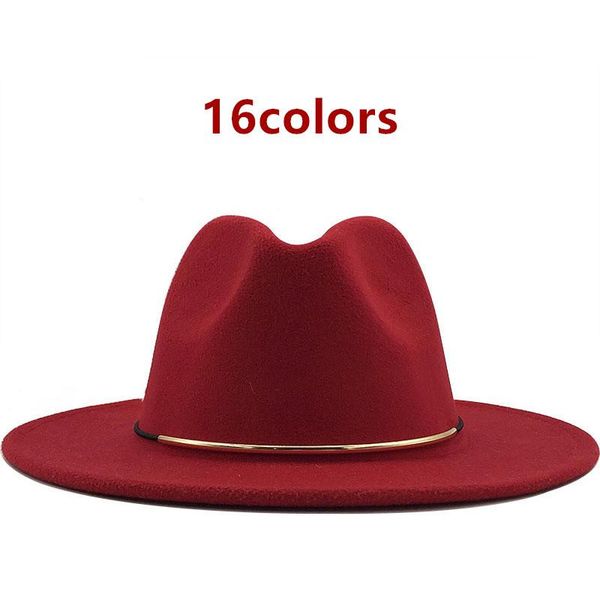 

women fedora hats wide brim felt golden buckle panama hat gentleman elegant men winter autumn jazz caps wholesale, Blue;gray