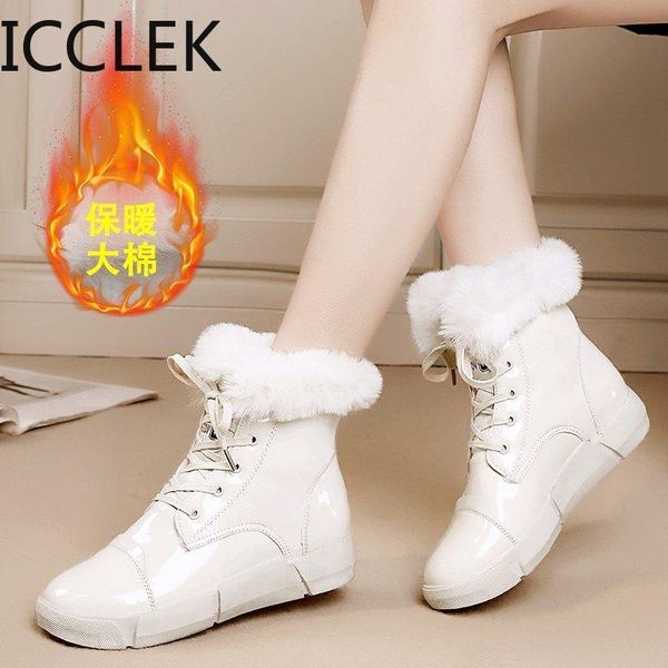 

platform sneakers winter warm shoes women snow boots lace up new female causal shoes white ankle boots sneakers, Black