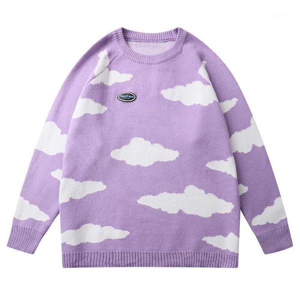 

2020 harajuku sweater pullover men cloud pattern knitted sweater oversize streetwear hip hop retro autumn winter sweaters loose1, White;black