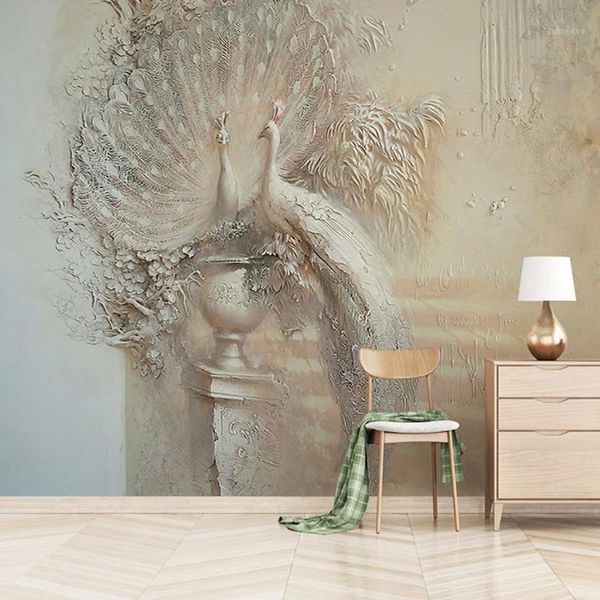 

european style retro 3d relief peacock p wall murals living room tv sofa study home decor wallpapers papel de parede fresco1