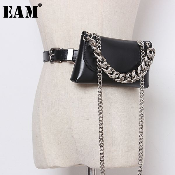 

eam] pu leather black chain mini-bag split joint logn wide belt personality women new fashion tide all-match spring 2020 1t397 t200427, Black;brown