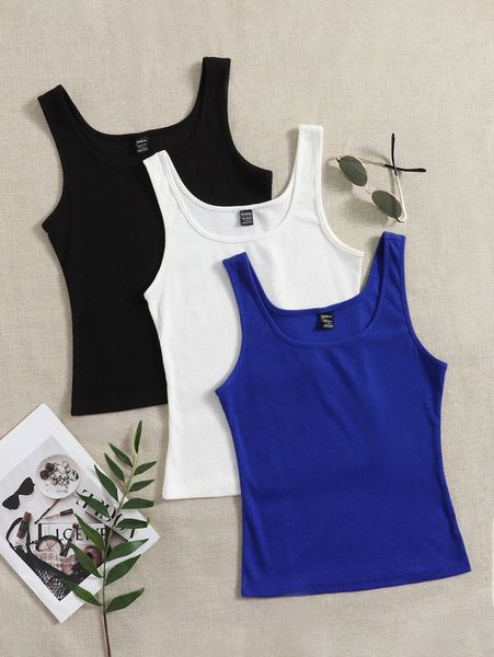 

3 pack rib-knit tank c86a#, White