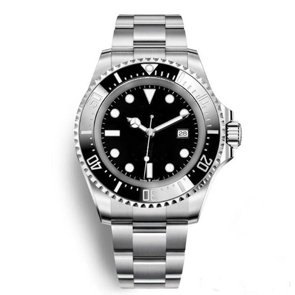 

44mm automatic date mens watches deep black dial ceramic bezel luminous hands stainless steel bracklet wristwatches, Slivery;brown