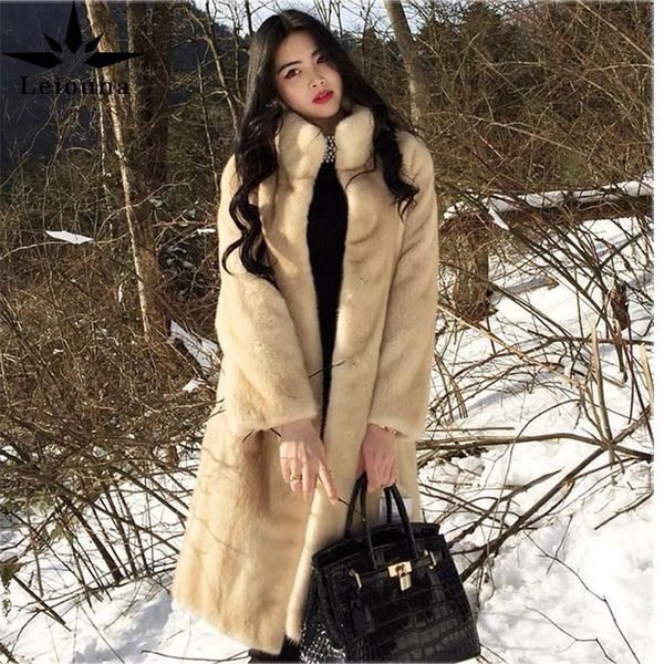 

leiouna women 2020 autumn winter faux coat female stand collar long sleeve fluffy fake fur jacket thick warm outwear, Black
