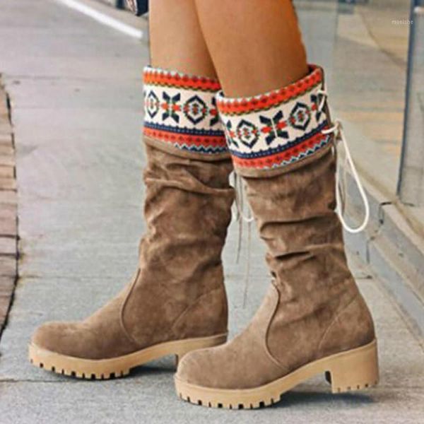 

boots women mid-calf high heels shoes woman booties autumn warm lace up ethic shoe chaussures femme zapatos mujer sapato nh1961, Black