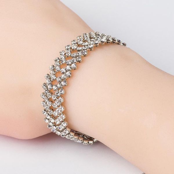 

full rhinestone geometry shining bracelet woman boutique copper prong setting toggle clasps trendy bride party gift, Black