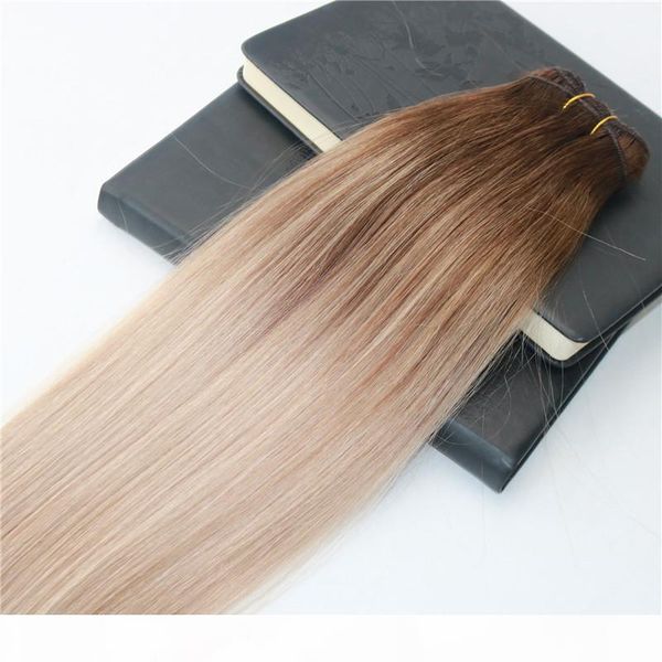

factory wholesale omber hair extensions color #4 fading to 18 highlights remy human hair weft slik straight weave extensions 100g, Black