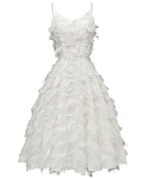 

2020 new women's fashion casual spaghetti strap feathers tassel dress short female vestidos women formal party dress1, Black;gray