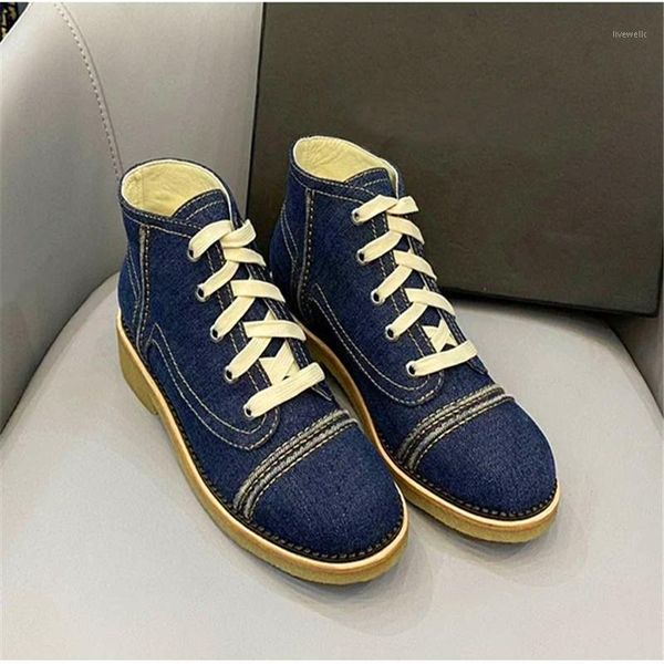 

boots denim canvas classic retro fashion all-match comfortable thick heel platform high women's shoes1, Black