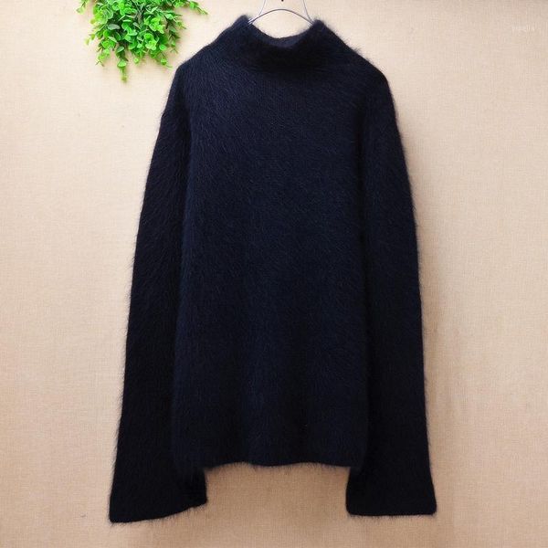 

ladies women fashion hairy angora fur knitted long flare sleeves slim pullover mink cashmere winter jumper sweater pull1, White;black