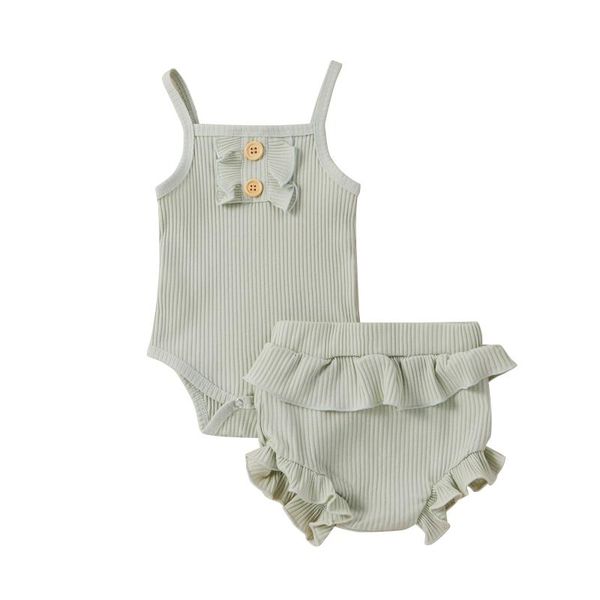 

clothing sets 0-24m born baby girls clothes 2pcs solid knit ruffles sleeveless romper shorts, White