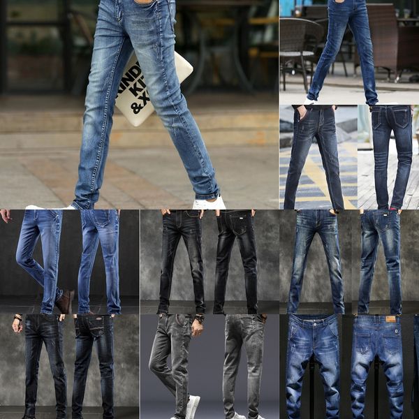

opwi elastic design for clothing fashion trousers wear street ripped slim pants zippers jeans men, Blue