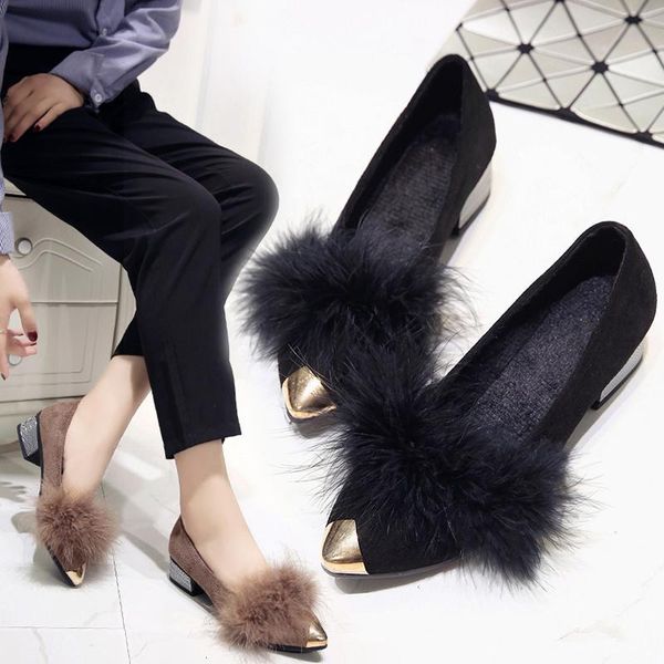 

pointed toe shoes woman flats all-match modis autumn shallow mouth casual female sneakers loafers fur dress summer 2020 new, Black