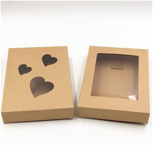 

10pcs diy vintage kraft box with window paper gift box cake packaging for wedding home party muffin packaging christm jllluh