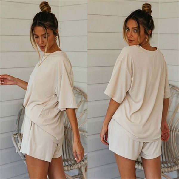 

two piece set and pant women sportswear suit girl short sleeve t-shirt and short pants sets summer fashion casual home wear q1206 q1217, White;black
