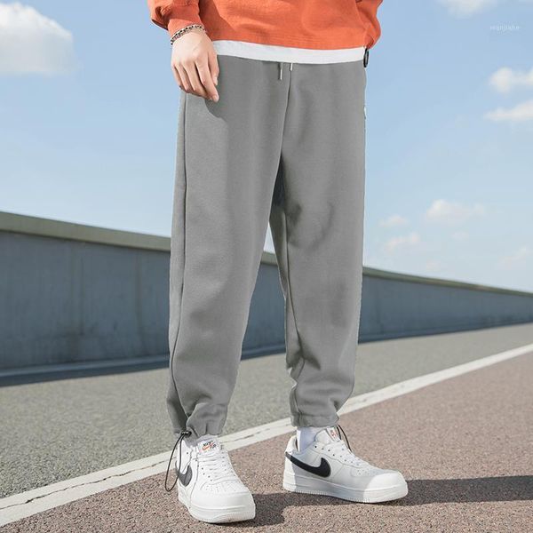 

2020 autumn new arrival men casual pants solid color elastic waist heavy weight pants fitness sports men cotton sweatpants1, Black