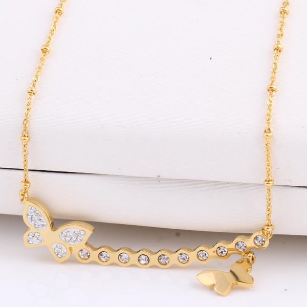 

exquisite rhinestone gold-color stainless steel animal butterfly pendant necklace for women new 2020 fashion jewelry, Silver