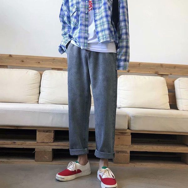 

men's jeans wholesale 2021 fashion brand casual loose denim men's straight trousers youth korean washing wild wide leg jeans1, Blue