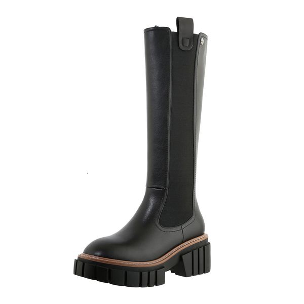 

new deaazora 2021 genuine foot ladies'shoes toe heels winter shoes keep warm at knee high pipe boots zl1g, Black