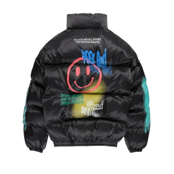 

new europe 2020 and america smiley graffiti printed thicken model men's winter fashion mark loose couple's jacket 5m10, Black;brown