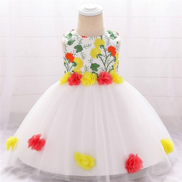 

girl's dresses tulle dress baby girl summer elegant embroidered princess color flower birthday party wedding children clothes tutu1, Red;yellow
