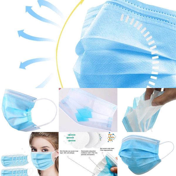 

3ply factorykzdnmasks mask flu disposable face blue color dhl ship