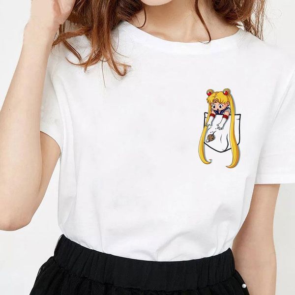 

harajuku sailor moon t shirt new fashion pattern streetwear loose short sleeve women tshirt kawaii print couple clothes, White